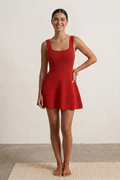 Red Scoop Neck Skater Dress
