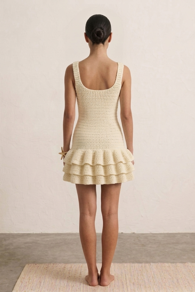 Ivory Scoop Neck Ruffle Dress