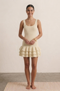 Ivory Scoop Neck Ruffle Dress